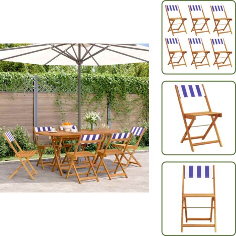 The Living Store Sedie da Giardino Pieghevoli 6pz Blu e Bianco Tessuto e Legno - Sedie da giardino