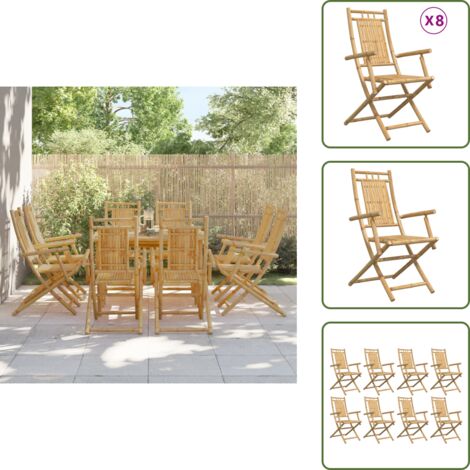 The Living Store Sedie da Giardino Pieghevoli 8 pz 53x66x99 cm in Bambù - Sedie pieghevoli
