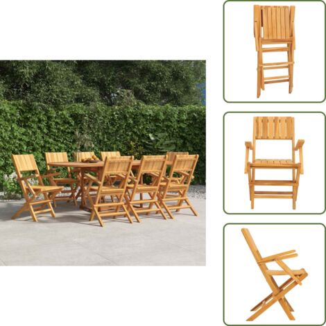 The Living Store Sedie da Giardino Pieghevoli 8pz 55x61x90cm Legno Massello Teak - Sedie pieghevoli