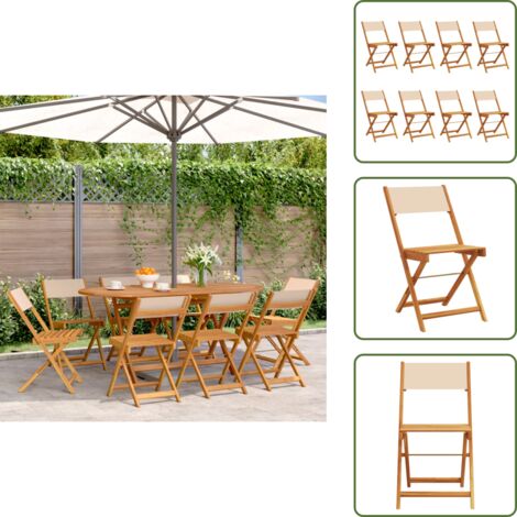The Living Store Sedie da Giardino Pieghevoli 8pz Beige Tessuto e Legno Massello - Sedie da giardino