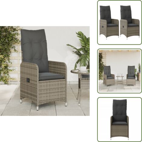 The Living Store Sedie da Giardino Reclinabili 2 pz e Cuscini Grigio Polyrattan - Sedie da giardino con schienale regolabile