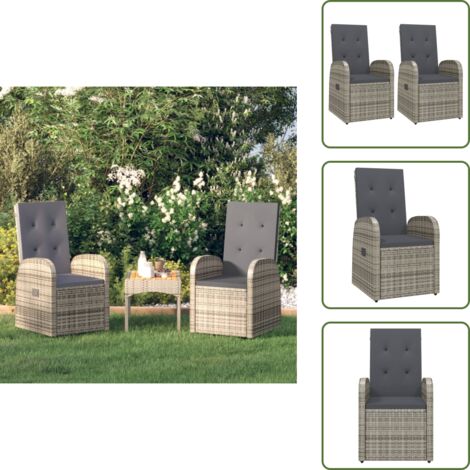 The Living Store Sedie da Giardino Reclinabili 2 pz e Cuscini Polyrattan Grigio - Poltrone in rattan