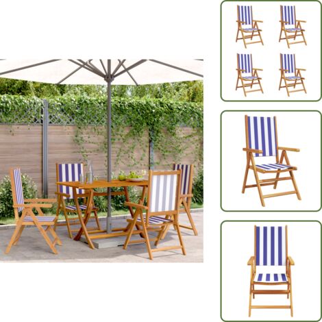 The Living Store Sedie da Giardino Reclinabili 4 pz Blu e Bianco Tessuto e Legno - Sedie da giardino in legno