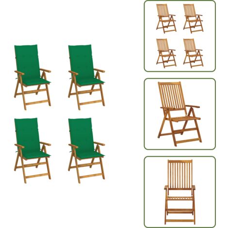 The Living Store Sedie da Giardino Reclinabili 4 pz con Cuscini Massello Acacia - Sedie reclinabili