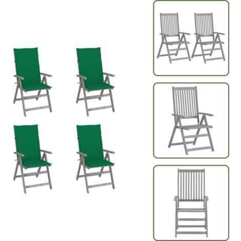 The Living Store Sedie da Giardino Reclinabili 4 pz con Cuscini Massello Acacia - Sedie reclinabili