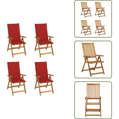 The Living Store Sedie da Giardino Reclinabili 4 pz con Cuscini Massello Acacia - Sedie reclinabili