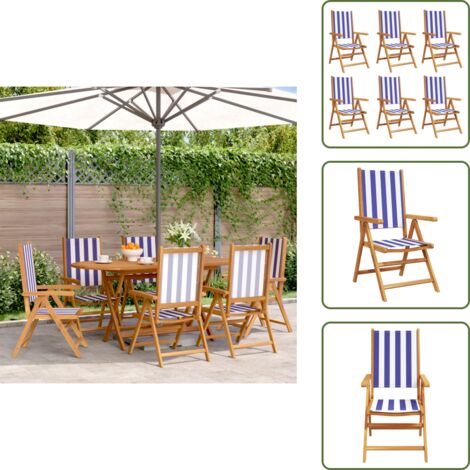 The Living Store Sedie da Giardino Reclinabili 6 pz Blu e Bianco Tessuto e Legno - Sedie da giardino in legno