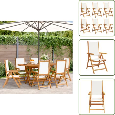 The Living Store Sedie da Giardino Reclinabili 6pz Bianco Crema Tessuto e Legno - Sedie da giardino