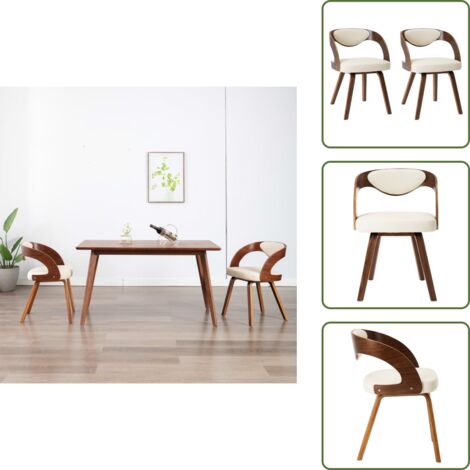 The Living Store Sedie da Pranzo 2 pz in Legno Curvato e Similpelle Crema - Sedie da pranzo