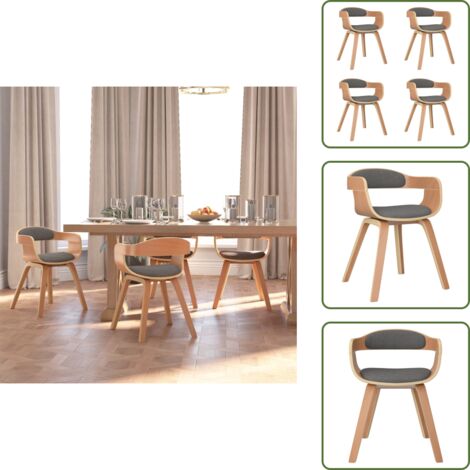 The Living Store Sedie da Pranzo 4 pz Grigio Chiaro Legno Curvato e Tessuto - Sedie da cucina