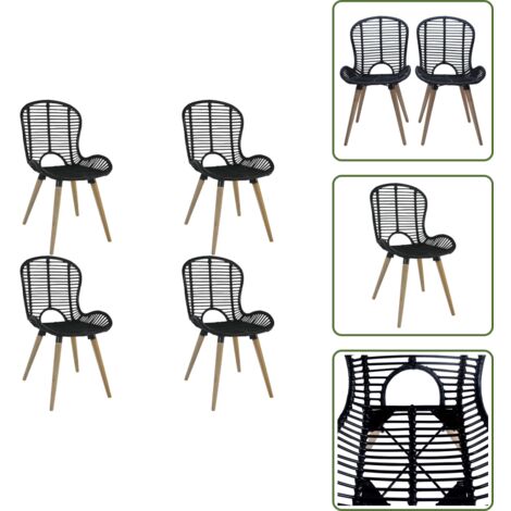 The Living Store Sedie da Pranzo 4 pz Nere in Rattan Naturale - Sedie in rattan