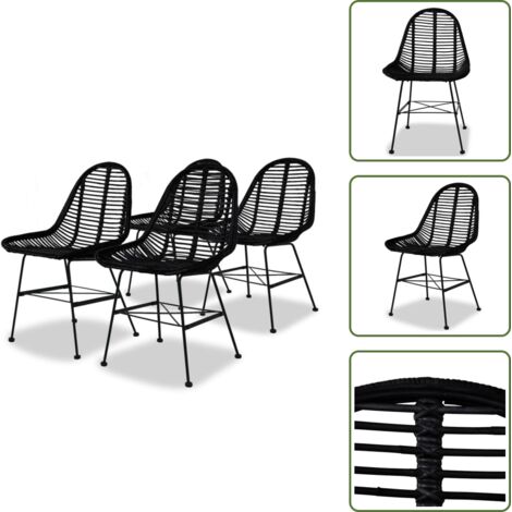 The Living Store Sedie da Pranzo 4 pz Nere in Rattan Naturale - Sedie in rattan