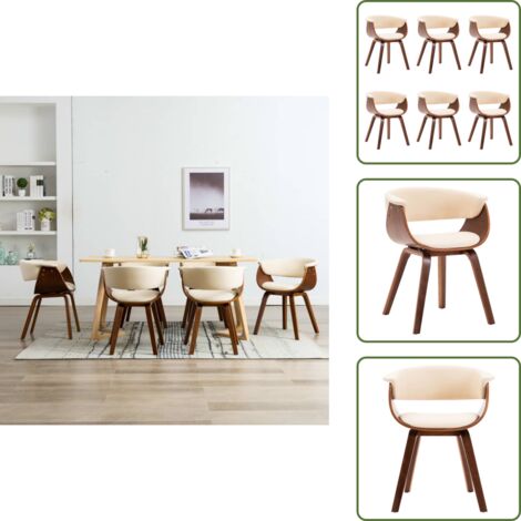 The Living Store Sedie da Pranzo 6 pz Crema in Legno Piegato e Similpelle - Sedie da pranzo in legno