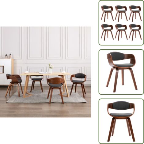The Living Store Sedie da Pranzo 6 pz in Legno Curvato e Tessuto Grigio - Sedie in legno