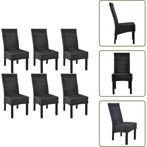 The Living Store Sedie da Pranzo 6 pz Nere in Rattan Kubu e Legno di Mango - Sedie in rattan