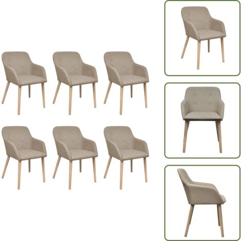 The Living Store Sedie da Pranzo 6pz Beige in Tessuto e Legno Massello di Rovere - Sedie da pranzo in tessuto