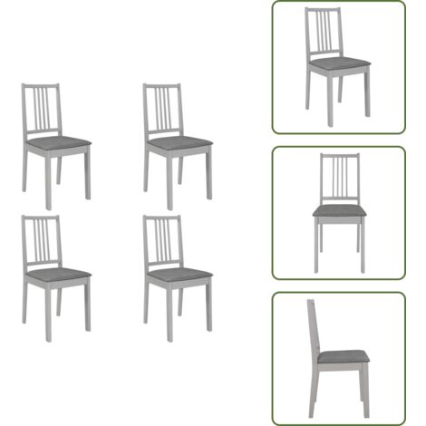 The Living Store Sedie da Pranzo con Cuscini 4 pz Grigie in Legno Massello - Sedie in legno