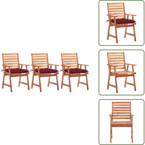 The Living Store Sedie da Pranzo da Esterni con Cuscini 3 pz Massello di Acacia - Sedie da giardino