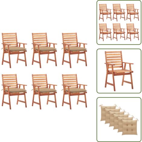 The Living Store Sedie da Pranzo da Esterni con Cuscini 6 pz Massello di Acacia - Sedie da giardino