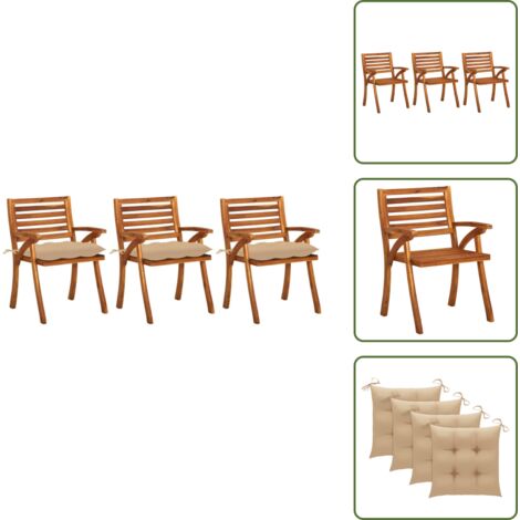 The Living Store Sedie da Pranzo da Giardino con Cuscini 3 pz Massello di Acacia - Sedie da giardino