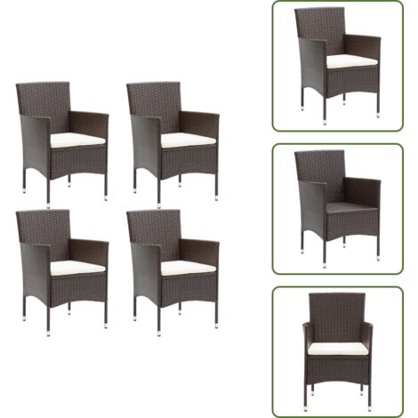 The Living Store Sedie da Pranzo per Giardino 4 pz in Polyrattan Marrone - Sedie da pranzo