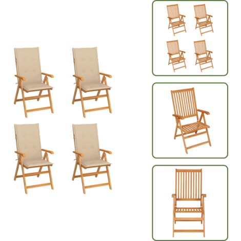 The Living Store Sedie Giardino 4 pz con Cuscini Beige in Massello di Teak - Sedie in legno