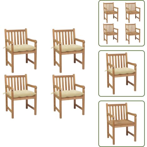 The Living Store Sedie Giardino 4 pz con Cuscini Crema in Massello di Teak - Sedie in legno
