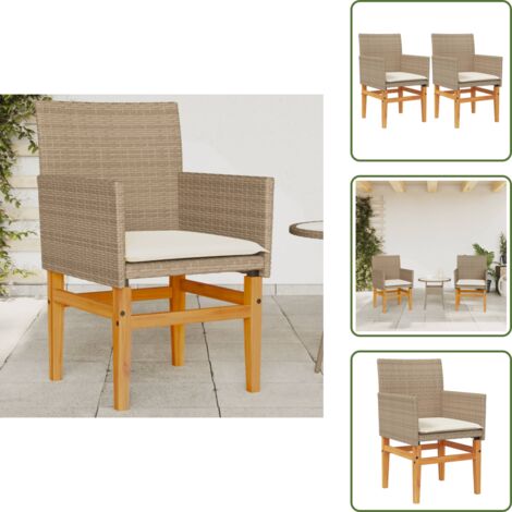 The Living Store Sedie Giardino con Cuscini 2 pz Beige Polyrattan Legno Massello - Sedie da esterno