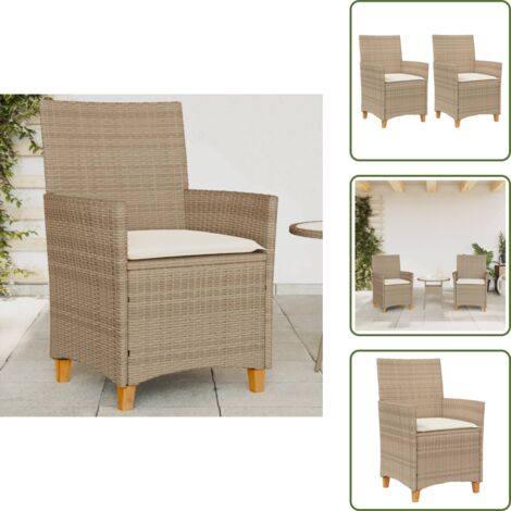 The Living Store Sedie Giardino con Cuscini 2 pz Beige Polyrattan Legno Massello - Sedie da esterno