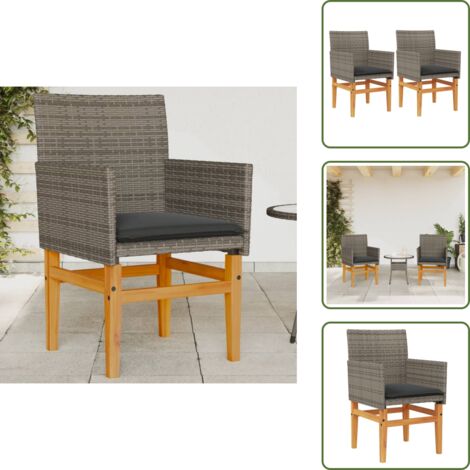 The Living Store Sedie Giardino con Cuscini 2pz Grigie Polyrattan Legno Massello - Sedie da esterno