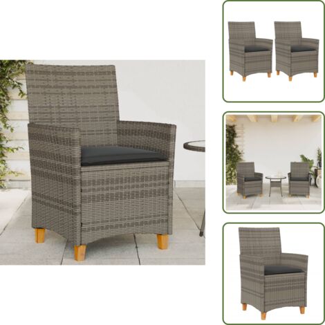 The Living Store Sedie Giardino con Cuscini 2pz Grigie Polyrattan Legno Massello - Sedie da esterno