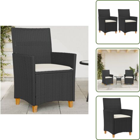 The Living Store Sedie Giardino con Cuscini 2pz Nere Polyrattan e Legno Massello - Sedie da esterno