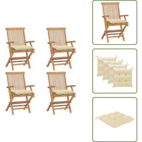 The Living Store Sedie Giardino con Cuscini Bianco Crema 4pz Legno Massello Teak - Sedie in legno