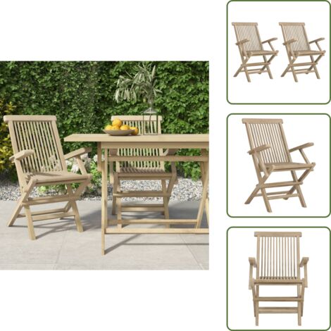 The Living Store Sedie Giardino Pieghevoli 2pz Grigie 56x61x89 cm Massello Teak - Sedie pieghevoli