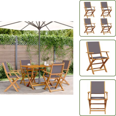 The Living Store Sedie Giardino Pieghevoli 4pz Antracite Tessuto Legno Massello - Sedie da giardino