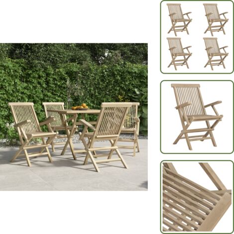 The Living Store Sedie Giardino Pieghevoli 4pz Grigie 56x61x89 cm Massello Teak - Sedie pieghevoli