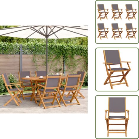 The Living Store Sedie Giardino Pieghevoli 6pz Antracite Tessuto Legno Massello - Sedie da giardino antracite
