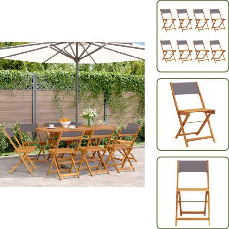The Living Store Sedie Giardino Pieghevoli 8pz Antracite Tessuto Legno Massello - Sedie pieghevoli