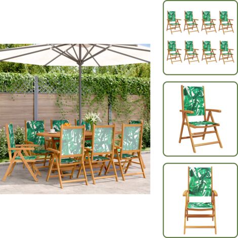 The Living Store Sedie Giardino Reclinabili 8 pz VerdiTessuto e Legno Massello - Sedie da giardino in legno