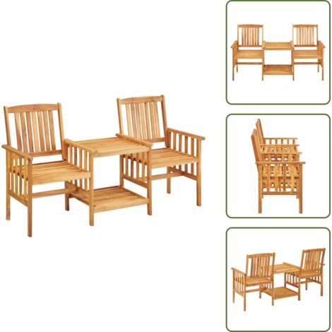 The Living Store Sedie Giardino Tavolino da Tè 159x61x92cm Legno Massello Acacia - Tavolino da tè