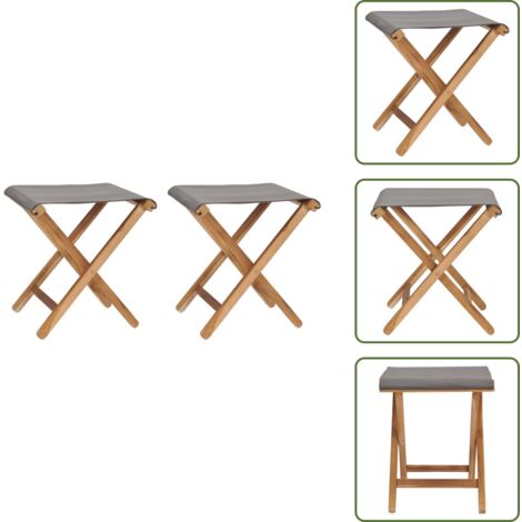 The Living Store Sedie Pieghevoli 2 pz in Legno di Teak e Tessuto Grigio Scuro - Sedia pieghevole