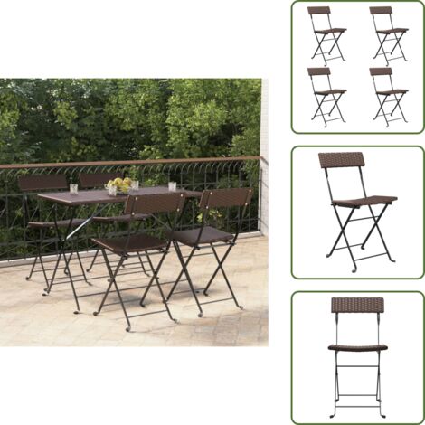 The Living Store Sedie Pieghevoli da Bistrò 4 pz Marroni Polyrattan e Acciaio - Sedie pieghevoli