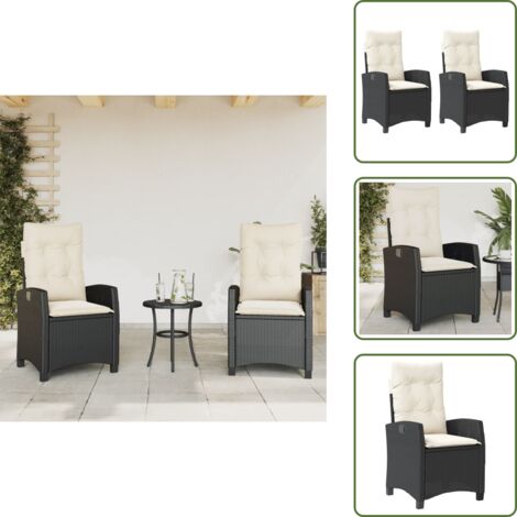 The Living Store Sedie Reclinabili da Giardino 2 pz con Cuscini Nero Polyrattan - Sedie da esterno