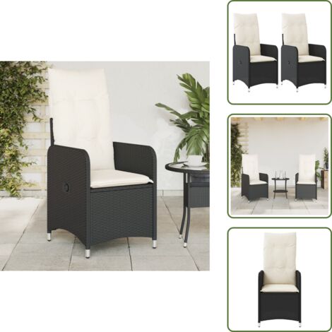 The Living Store Sedie Reclinabili da Giardino 2 pz con Cuscini Nero Polyrattan - Sedie da esterno