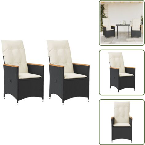 The Living Store Sedie Reclinabili da Giardino 2 pz con Cuscini Nero Polyrattan - Sedie da esterno