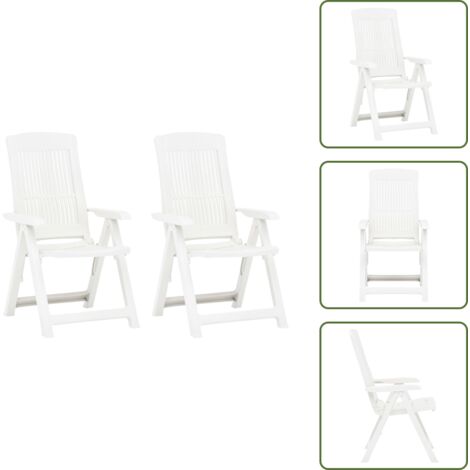 The Living Store Sedie Reclinabili da Giardino 2 pz in Plastica Bianca - Sedie reclinabili