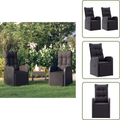 The Living Store Sedie Reclinabili da Giardino con Cuscini 2pz Nero Polyrattan - Sedie da terrazza