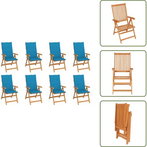 The Living Store Sedie Reclinabili da Giardino con Cuscini 8 pz Massello di Teak - Sedie in teak