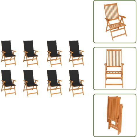 The Living Store Sedie Reclinabili da Giardino con Cuscini 8 pz Massello di Teak - Sedie in teak