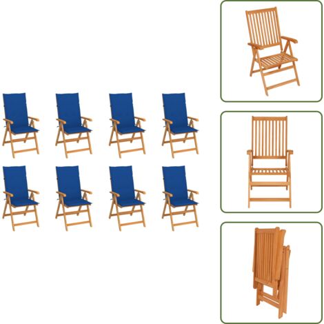 The Living Store Sedie Reclinabili da Giardino con Cuscini 8 pz Massello di Teak - Sedie in teak